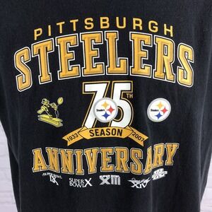 Reebok Pittsburgh Steelers Shirt Youth XL Black 2007 Graphic Tee 75th Season
